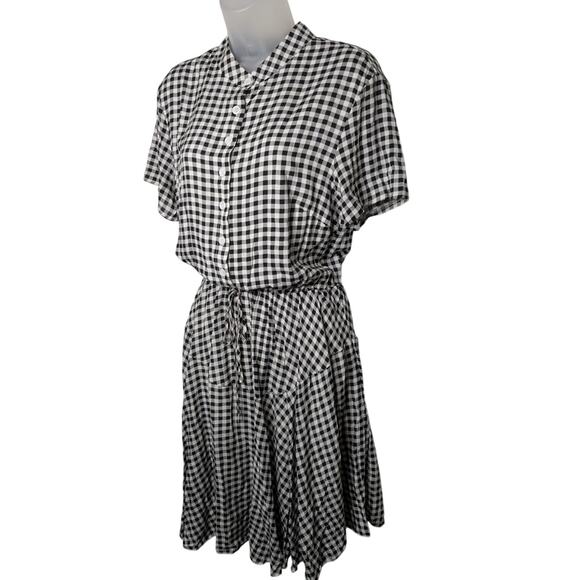 Shein Plaid Mini Dress Black White Summer Short Sleeve Button Size Medium - Picture 3 of 10